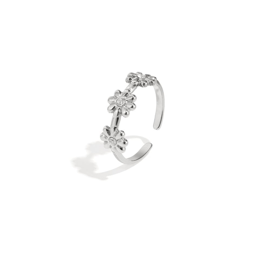Bloemetjes ring zilver